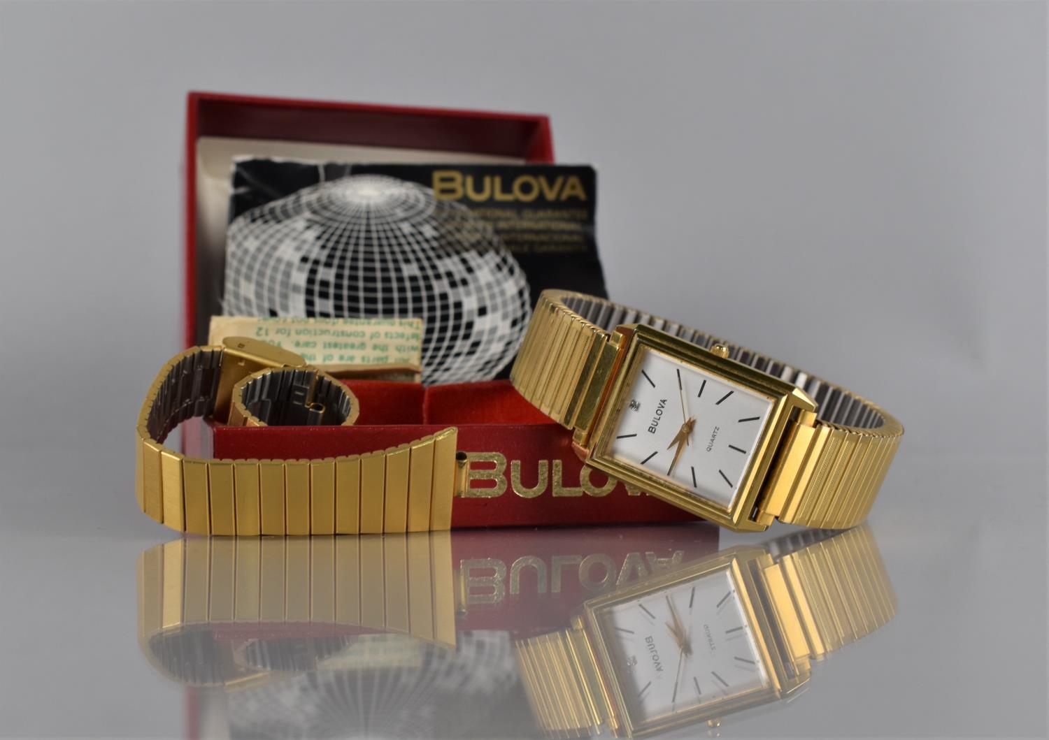 A Cased Vintage Gents Bulova Wrist Watch, Silvered Dial with Gold Hands, Black Baton Hour Markers - Image 2 of 3
