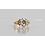 A 19th Century Pearl and Emerald Cluster Posey Mourning Ring, Central Rectangular Emerald 3mmx2.5mm,