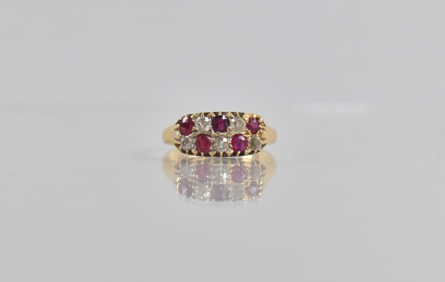 A Late 19th Century 18ct Gold, Diamond and Ruby Panel Cluster Ring, Chequerboard Design with Five - Image 2 of 4