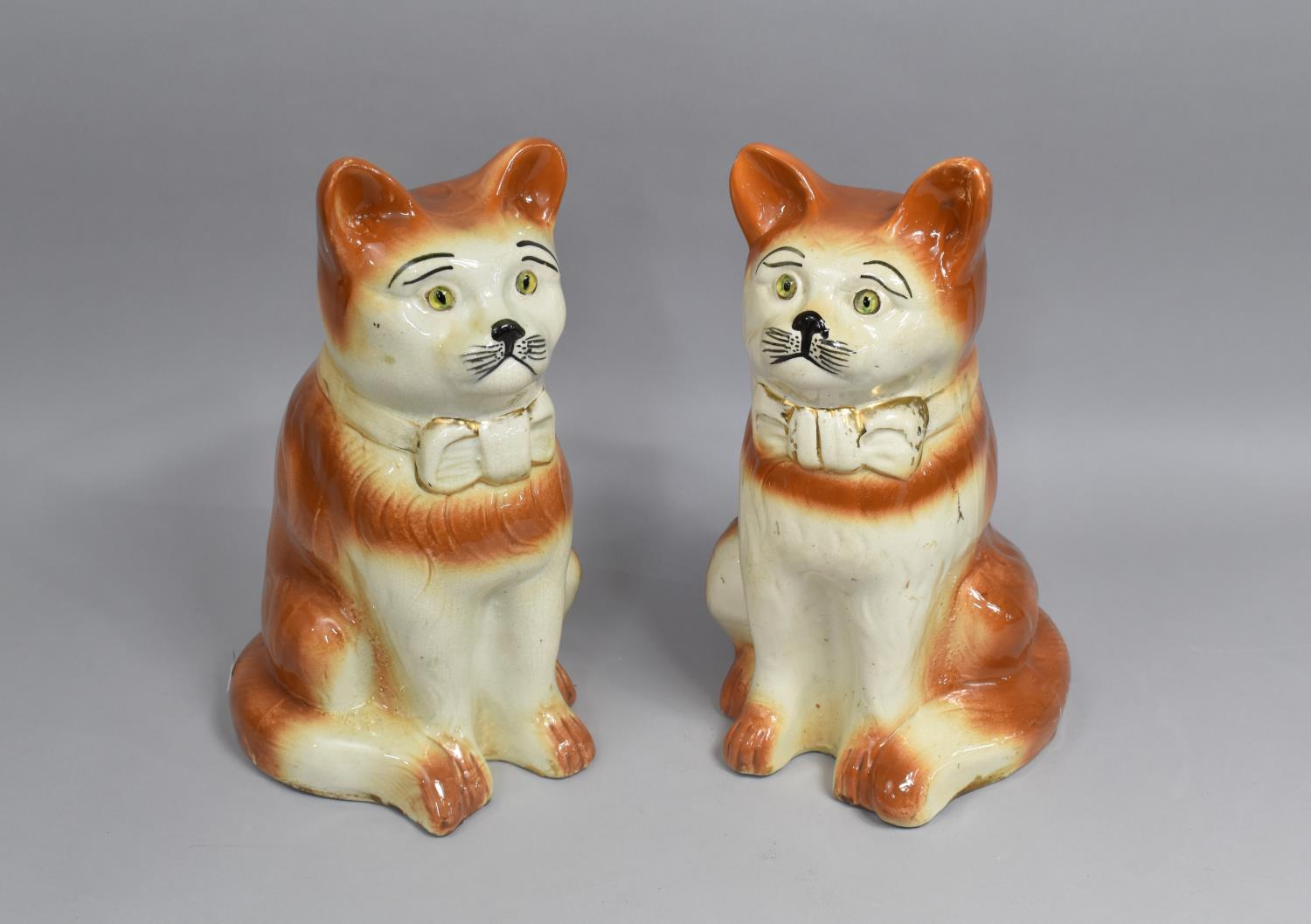 A Large Pair of Early/Mid 20th Century Studies of Seated Cats, with Glass Eyes, 32cm high