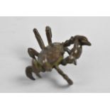 A Small Patinated Bronze Study of a Crab with Claws Raised, 6cms Wide