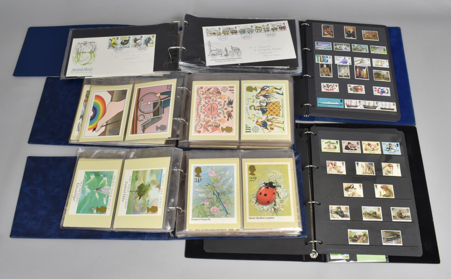 A Collection of Ring Binders Containing First Day Covers, Post Office Picture Cards, Stamp Stock