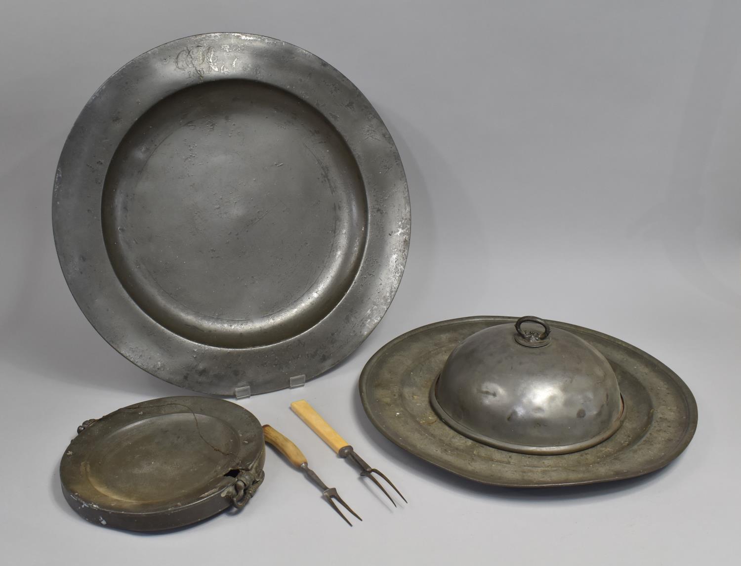 A Collection of Various Early 19th Century and Later Pewter to comprise Large Pewter Charger,