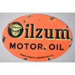 A Reproduction Oval Enamel Sign for Oilzum Motor Oil, 30cms Wide