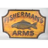 A Reproduction Carved Wooden Pub Sign, Fisherman's Arms, 86x59cms Overall