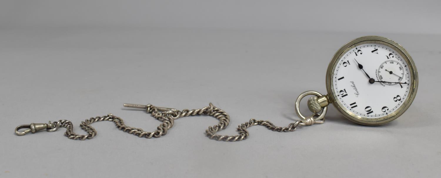 A Continental Open Face Pocket Watch by Corterbert, Hanging Silver Chain and T Bar