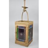 An Edwardian Pressed Metal and Leaded Stained Glass Hall Lantern Shade, Hinged Door now Soldered