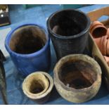 A Collection of Five Various Glazed and Unglazed Planters