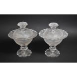 A Pair of Cut Glass Lidded Glass Vases, Some Condition issues, 25cms High