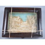 A Framed French Paper Diorama Depicting Village and Lake Scene, 23x18cms (In Need of Some Attention)