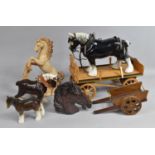 A Collection of Various Heavy Horse and Cart Ornaments Together with Two Resin Horse Ornaments