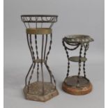 Two Hand Made Brass Circular Topped Stands of Diablo Form, Arts and Crafts Period, One with