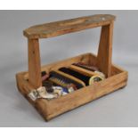 A Vintage Wooden Shoe Cleaning Stand Containing Brushes and Polishes, 40ms Wide