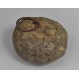A 19th century Heavy Stone Weight or Doorstop with Iron Ring Carrying Handle, 12cms Wide