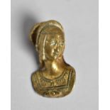A Small French Gilt Bronze Mount in the Form of a Maiden's Head, 4cms High