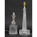 Two Glass Table Lamp Bases, One Formed From a Cut Glass Decanter