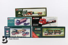 Nine Corgi die-cast classic vehicles, including Eddie Stobart ERF KV Low Loader, AEC Truck and