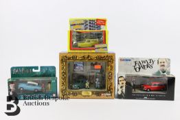 Nine Corgi die-cast figurines, including Fawlty Towers Austin 1300 Estate, Wallace & Gromit The