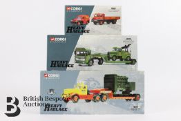Six Corgi die-cast heavy haulage vehicles 1:50 scale, including a 17501 Siddle Cook Scammell
