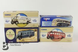 4 Corgi limited edition die cast buses and coaches, includes Corgi 1:50 33804 Guinness Bedford OB