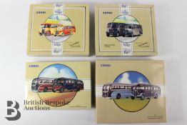 4 Corgi limited edition die cast coaches and bus sets, including 97069 Whittle's Burlingham