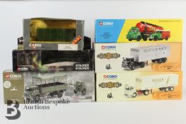 Corgi die-cast vehicles, including Shell/BP Bedford S Type Articulated Cylindrical Tanker and Land
