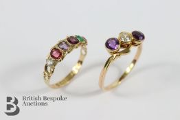 Antique 15ct Yellow Gold Amethyst and Diamond Ring