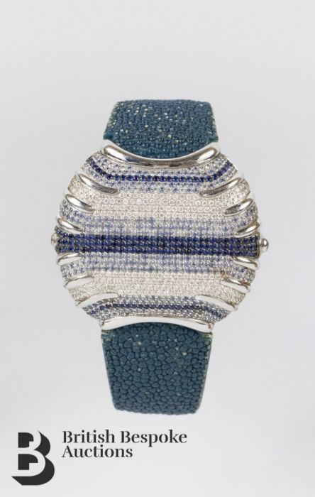 Blue Nova Sapphire and Diamond-Set Digital Wrist Watch - Image 2 of 4