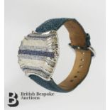 Blue Nova Sapphire and Diamond-Set Digital Wrist Watch