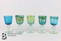 Five Mdina Glass Wine Goblets