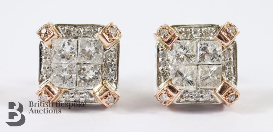 Pair of Tri-Gold Diamond Earrings