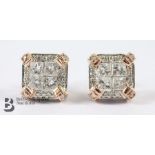 Pair of Tri-Gold Diamond Earrings