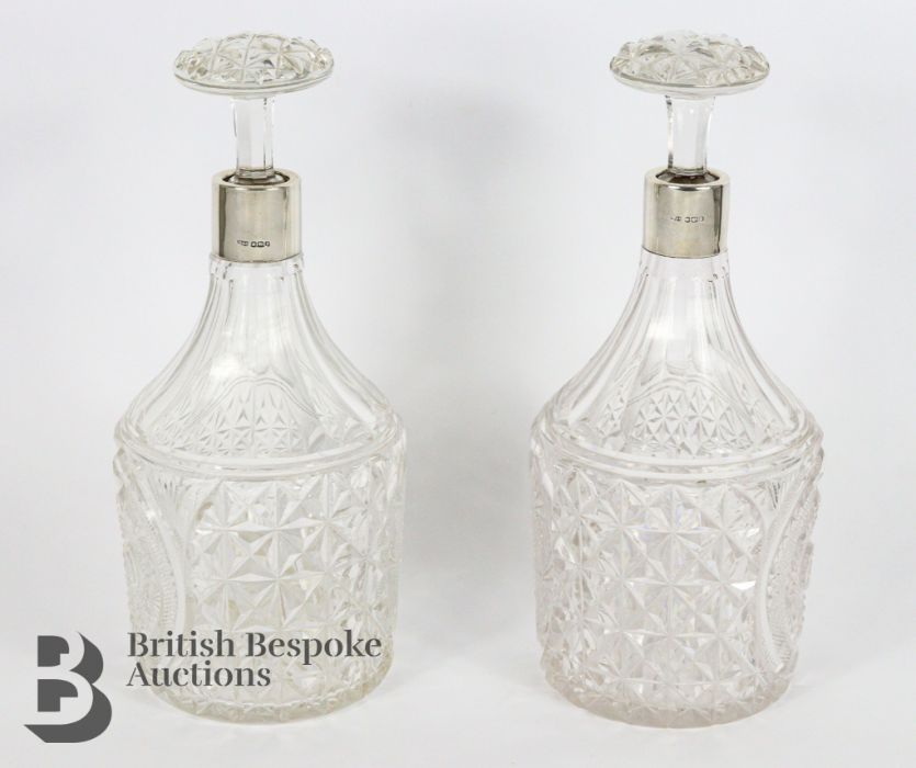 Pair of George V Silver Collared Decanters