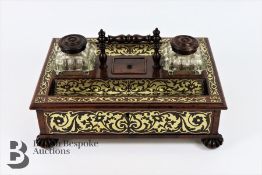 19th Century Brass Inlaid Rosewood Desk/Ink Stand