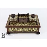 19th Century Brass Inlaid Rosewood Desk/Ink Stand