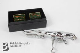 Jaguar Cufflinks and Mascot Corkscrew