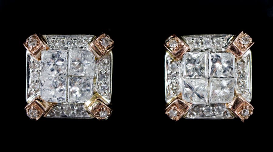 Pair of Tri-Gold Diamond Earrings - Image 2 of 3