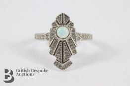 Silver Cubic-Zircon and Opal Ring