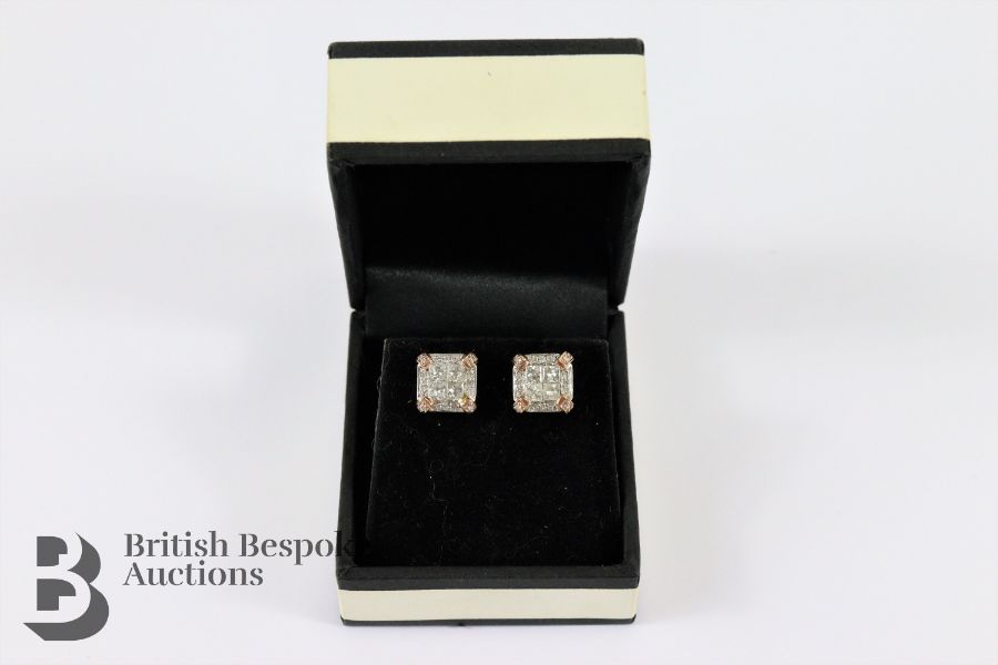 Pair of Tri-Gold Diamond Earrings - Image 3 of 3