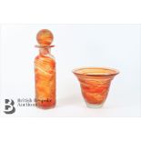 Mdina Orange Glass Decanter and Similar Vase