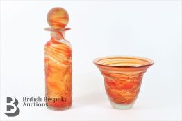 Mdina Orange Glass Decanter and Similar Vase