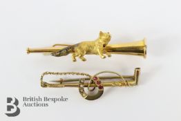 10ct Yellow Gold Fox and Horn Bar Brooch