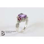 10ct White Gold Amethyst and Diamond Ring