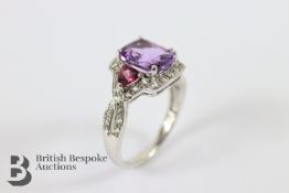 10ct White Gold Amethyst and Diamond Ring