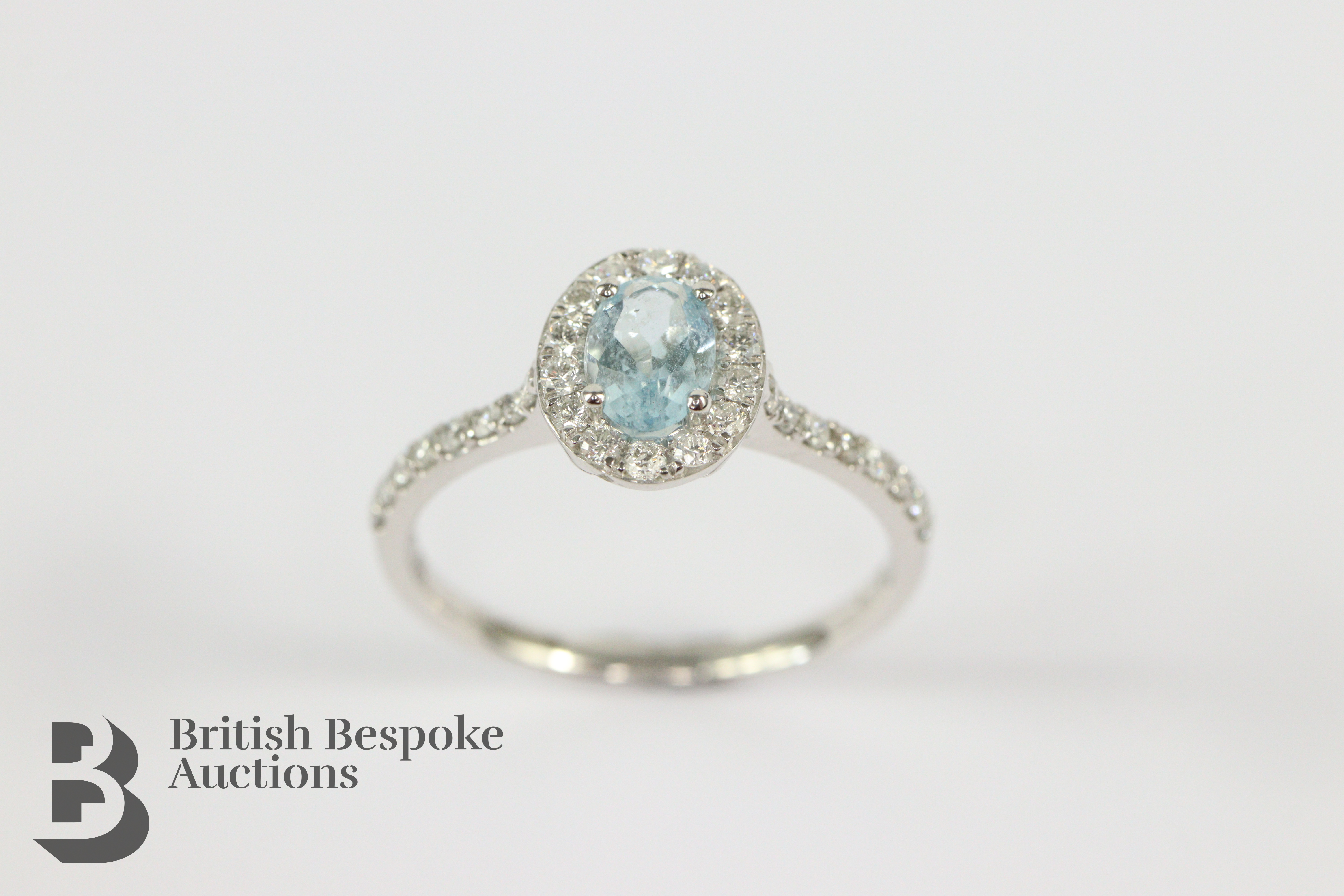 Platinum Set Aquamarine and Diamond Cluster Ring - Image 3 of 4