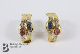 Pair of Diamond, Sapphire and Ruby Earrings