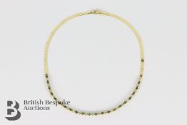 Italian 14ct Yellow Gold Emerald and Diamond Necklace