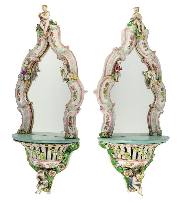 Late 19th Century Sitzendorf Porcelain Wall Mirrors