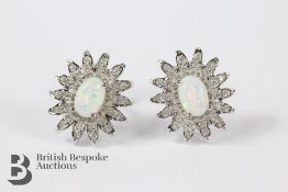 Pair of Silver CZ and Opal Stud Earrings