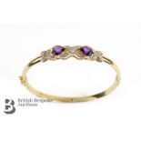 14ct Yellow Gold Amethyst and Diamond Bangle